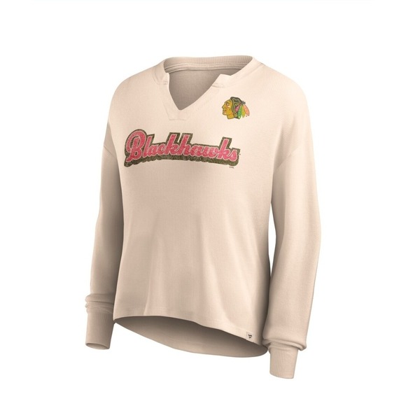 Chicago Blackhawks Hockey Notch V-Neck Thermal Waffle Knit Long Sleeve Shirt 2XL - Picture 1 of 12